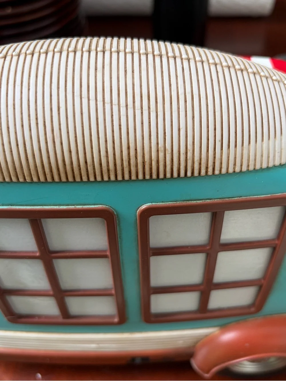 Vintage Camper plastic night light snow globe with Red-White Striped Awning